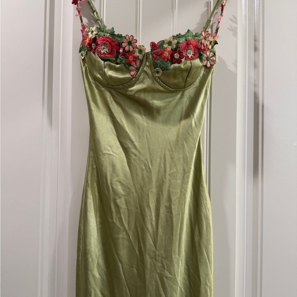 Princes Polly Kenzi Maxi Dress Satin Slip with Floral Bust Detail - S